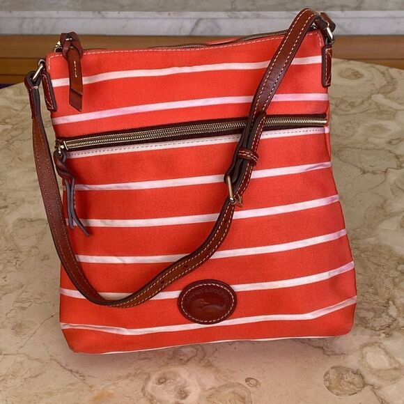 Dooney & Bourke Leather & Striped Canvas Shoulder Bag - Picture 2 of 16